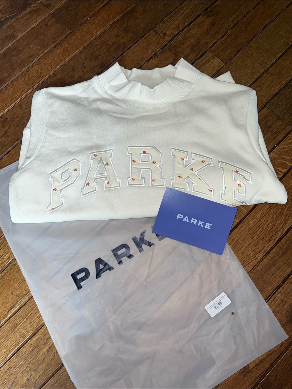 PARKE Ivory Floral Varsity Heritage Mockneck Size S/M Maggie & Emma NIB NWT